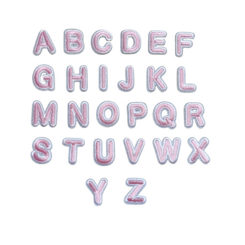 Sewing Id - 2cm Height Pink Color Alphabet Embroidered
